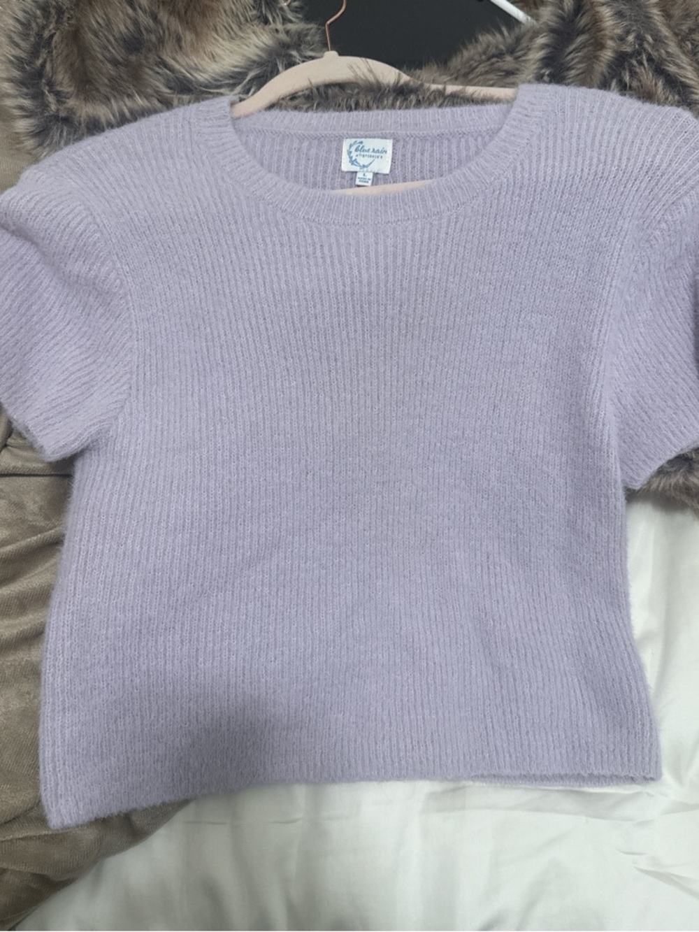 Francesca's Collections Lavender Short-Sleeve Crew Neck Sweater